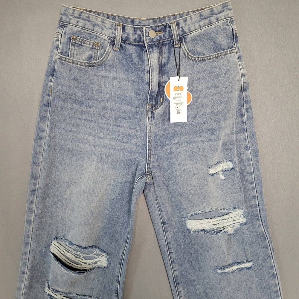 Cider Light Wash Distressed High Rise Straight Leg Jeans Raw Hem NWT